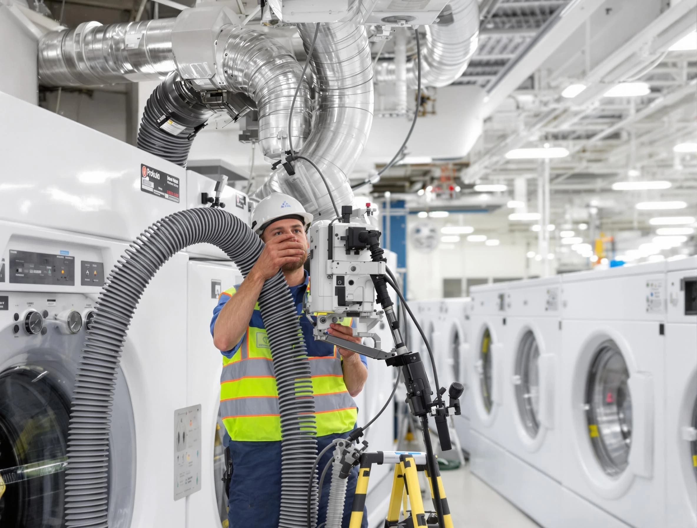 Perry Dryer Vent Cleaning team performing commercial-grade dryer vent cleaning at a business facility in Perry