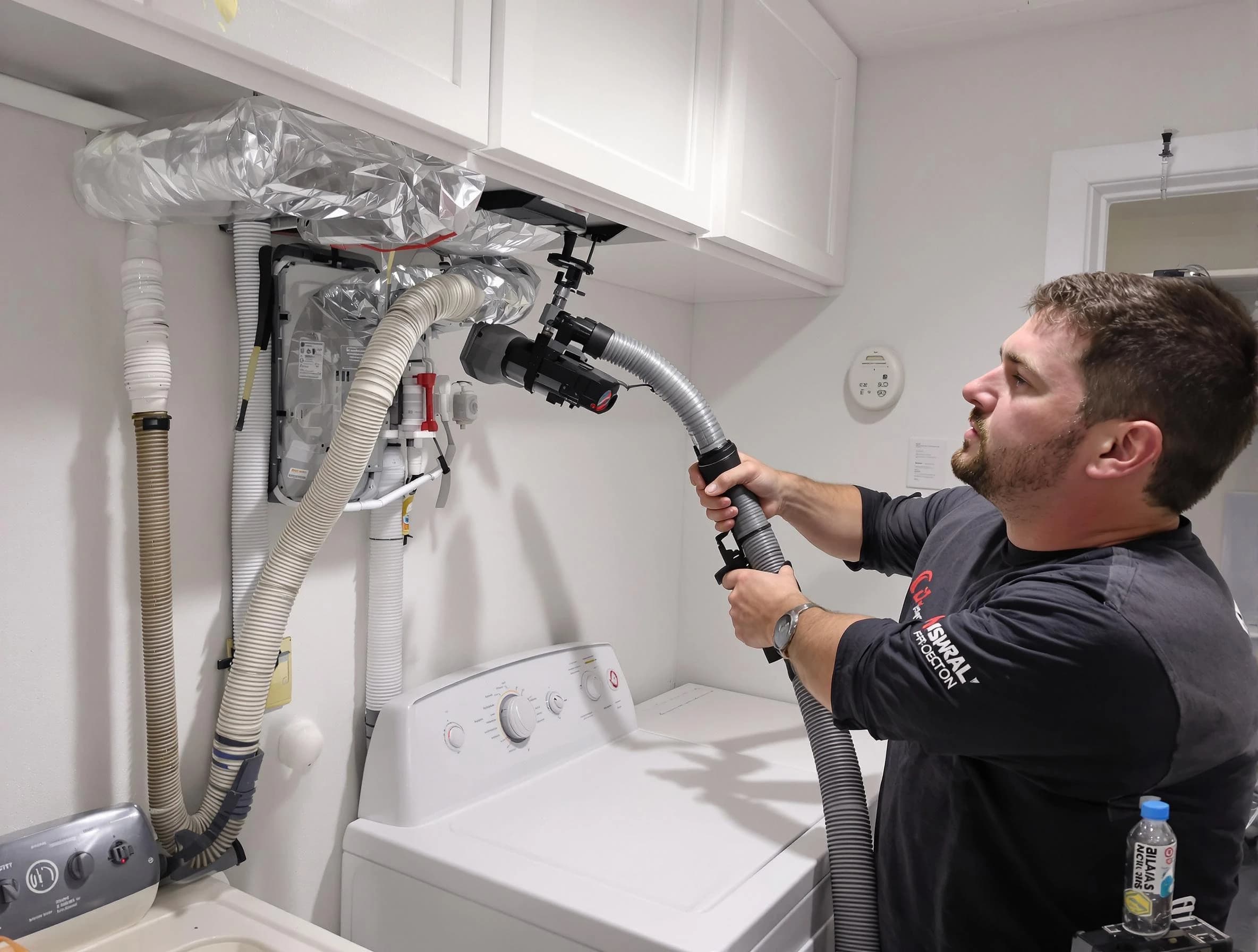 Perry Dryer Vent Cleaning certified technician performing safety-focused gas dryer vent cleaning in Perry
